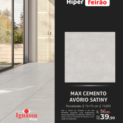 Porcelanato Embramaco Max Cemento Avório Satiny 71x71 Acetinado