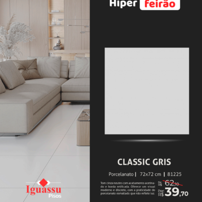 Porcelanato Via Rosa Classic Gris 72x72 Acetinado