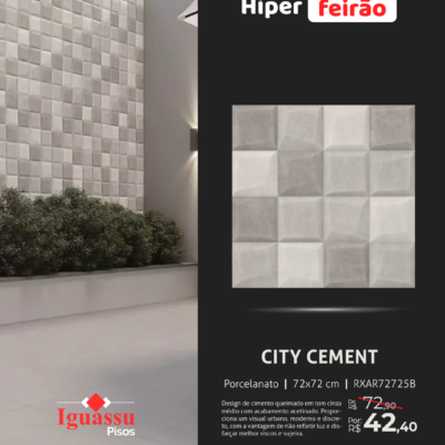 Porcelanato Via Rosa City Cement Mix 3D 72X72 Acetinado