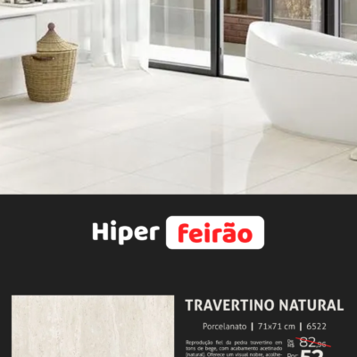 Porcelanato Via Rosa Travertino Natural 71x71 Polido