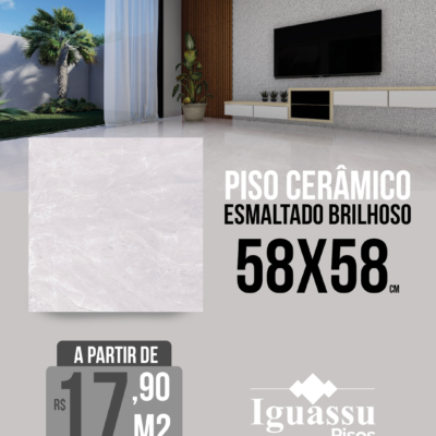 Piso Cerâmico Esmaltado Brilhoso 58x58